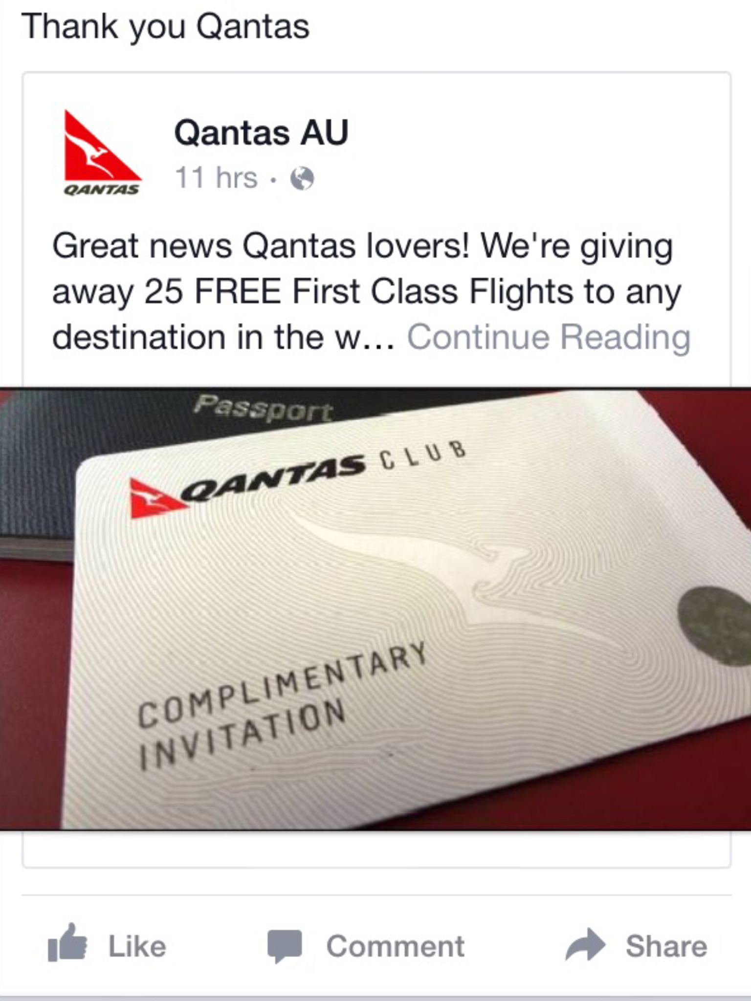 Qantas fake facebook page